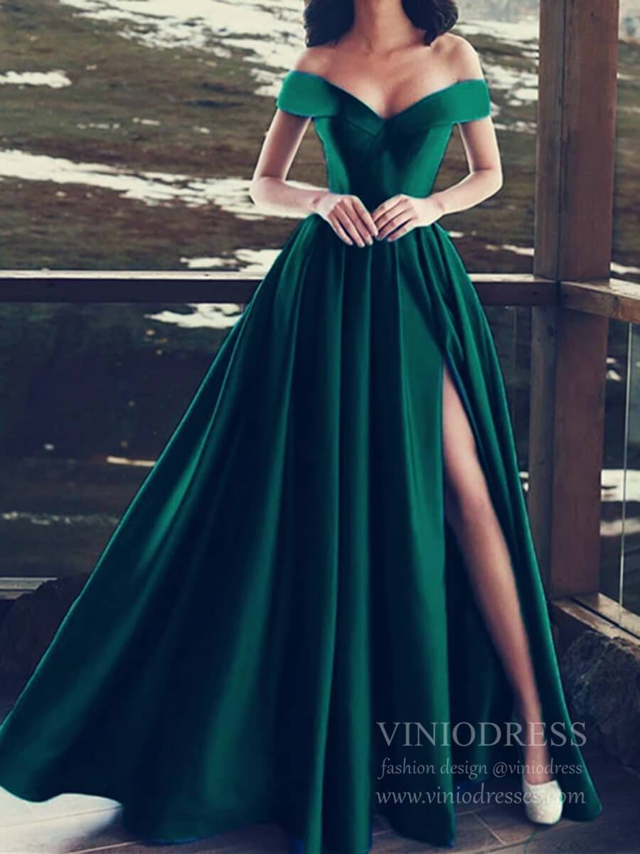 Simple Satin Emerald Green Long Prom ...